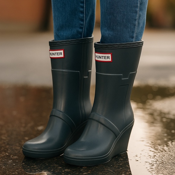 RARE Hunter Wedge Heel Rain Boots | Size 7.5 | Original Tall Style - Picture 1 of 7